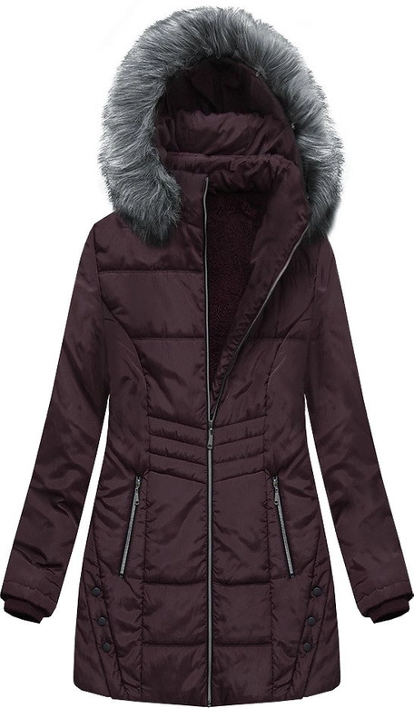 DŁUŻSZA PIKOWANA KURTKA Z KAPTUREM CIEMNOFIOLETOWA (XR2625X)