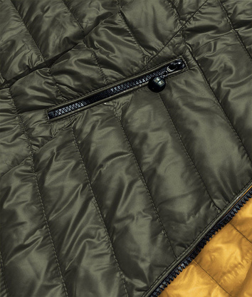 Pikowana dwustronna kurtka damska khaki-żółta  (m20-7636-22+75)