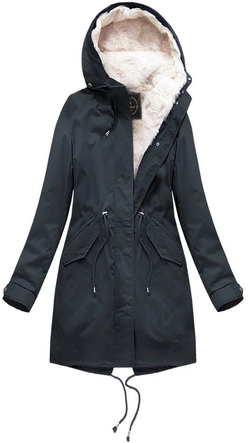 ZIMOWA PARKA DAMSKA Z PODPINKĄ I KAPTUREM GRANATOWA (X7600BIGX)