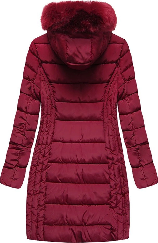 DŁUŻSZA DAMSKA KURTKA Z KAPTUREM BORDOWA (B2620-30)