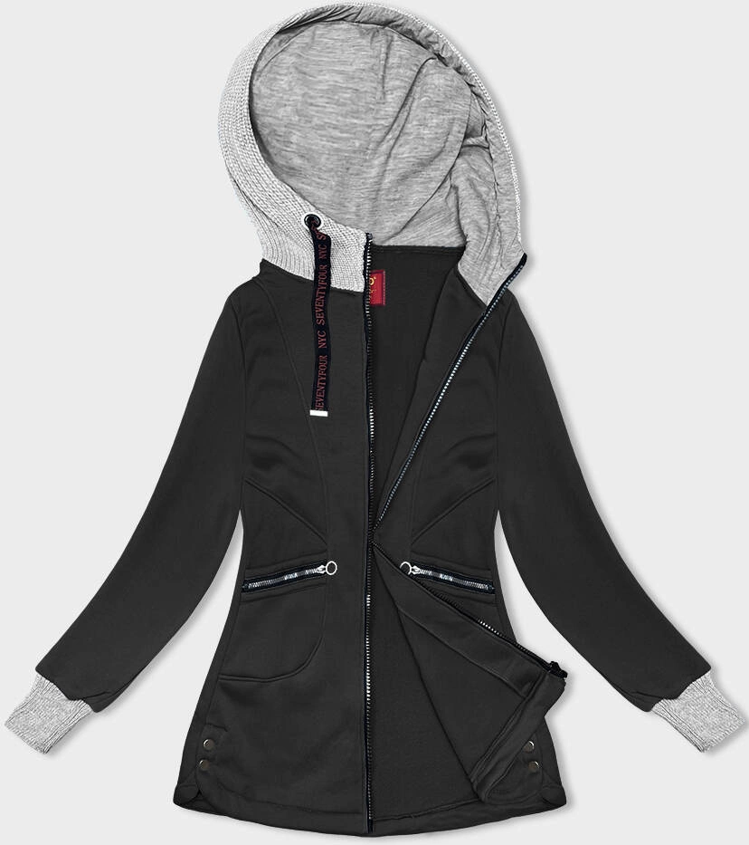 Damska bluza ze swetrowym kapturem czarna (AMG-312A)