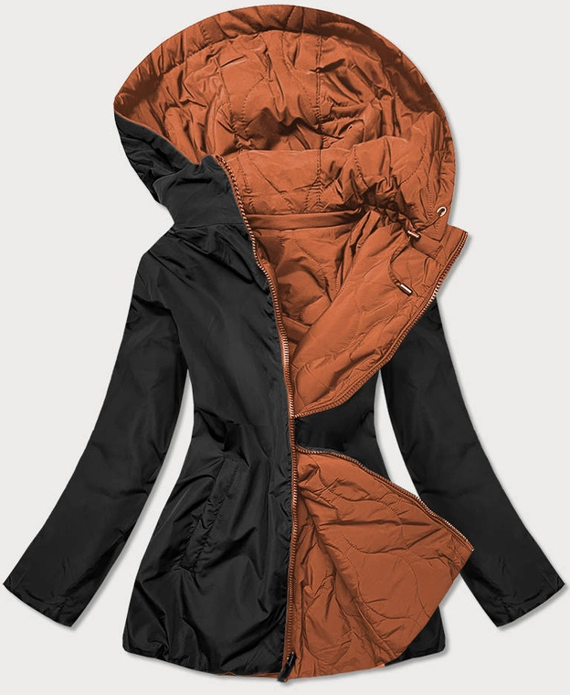 Pikowana kurtka dwustronna damska rudo-czarna (mhm-w589)