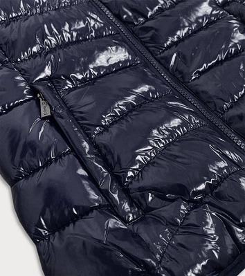 Błyszczący bezrękawnik ze stójką damski granatowy (b0107)