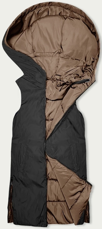 Długa kamizelka damska dwustronna beż-grafit (B8248-12)