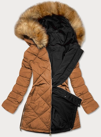 Dwustronna kurtka damska zimowa czarna-karmel (m-210a5)