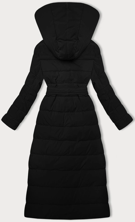 Dwustronny płaszcz damski z paskiem czarny (WD202307)