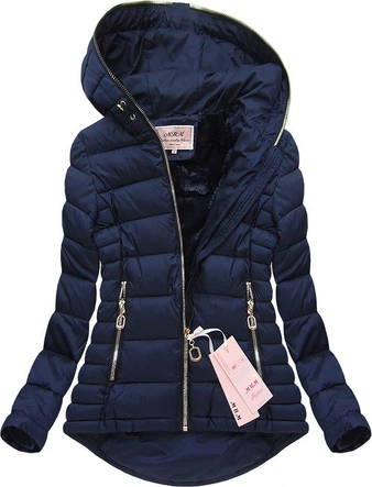 KRÓTKA PIKOWANA KURTKA Z KAPTUREM GRANATOWA (W516)