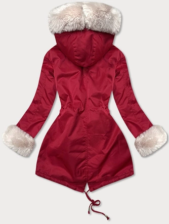 DAMSKA KURTKA PARKA NA FUTERKU CZERWONA (WM888)