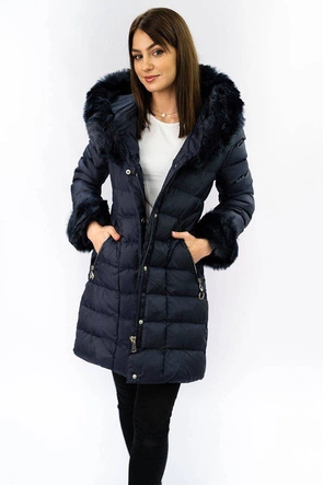 PIKOWANA KURTKA DAMSKA ZIMOWA Z KAPTUREM GRANATOWA (W765-1)