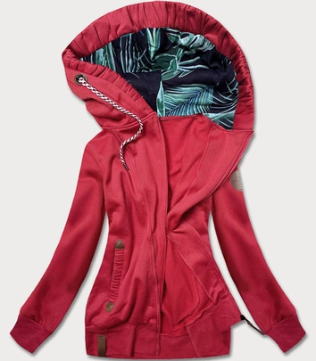 Bluza damska z ozdobnym kapturem czerwona (AMG725-2)