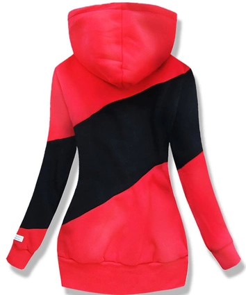 DŁUŻSZA BLUZA Z KAPTUREM CZERWONO-CZARNA (549A)