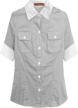 KOSZULA Z KRÓTKIM RĘKAWEM SZARO-BIAŁA (6011)