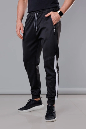 Męskie spodnie dresowe z wstawkami czarny-biały (8K172)