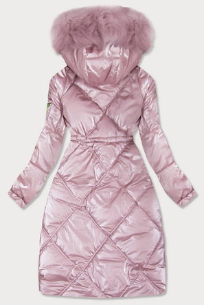 BŁYSZCZĄCA PIKOWANA KURTKA DAMSKA ZIMOWA RÓŻOWA (977)