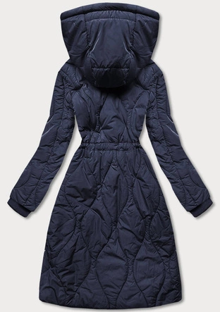Zimowa kurtka damska do kolan granatowa (m-21601)