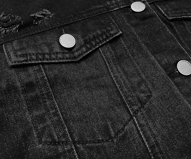 jeansowa damska kurtka z przetarciami czarna (POP5910-K)