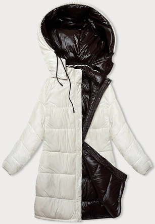 Gruba dwustronna kurtka zimowa damska brąz-ecru (V768g)