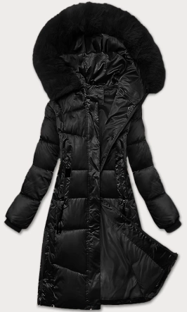 Zimowa pikowana kurtka plus size z kapturem S'west czarna (B8267-1)