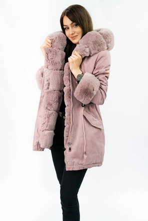BAWEŁNIANA DAMSKA PARKA ZIMOWA Z FUTREM ANTYCZNY RÓŻ (XW793-2X)