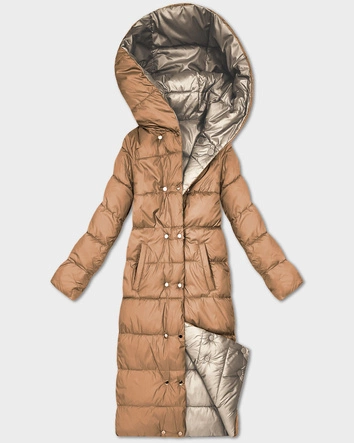 Dwustronna zimowa kurtka do kolan Minority beż-brąz (P3-6017-62+301)