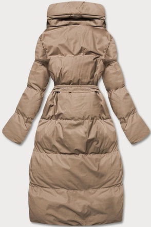 Zimowa kurtka damska kopertowa ciemnobeżowa (5m737-84)