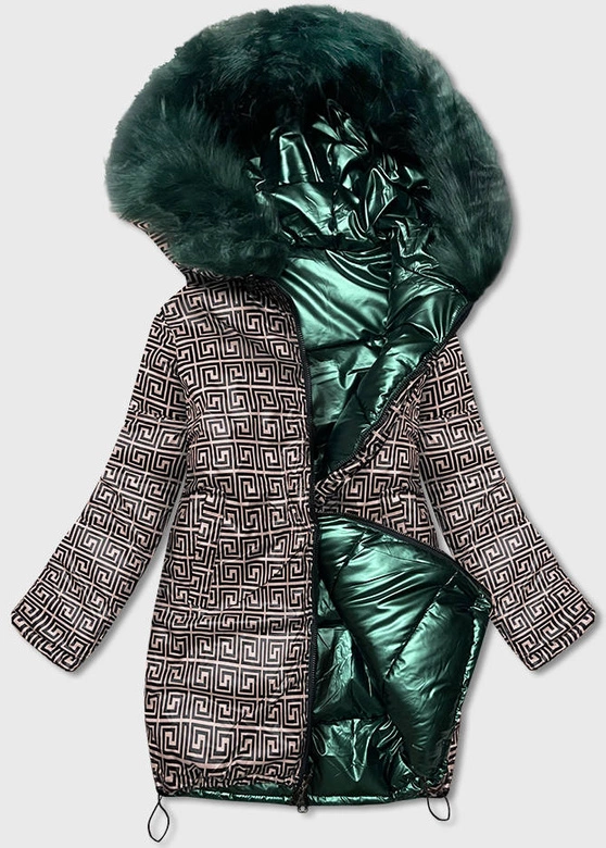 DWUSTRONNA KURTKA DAMSKA ZIMOWA ZIELONO-BEŻOWA (HS-807)