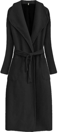 DŁUGI PŁASZCZ WIĄZANY PASKIEM CZARNY (7981)