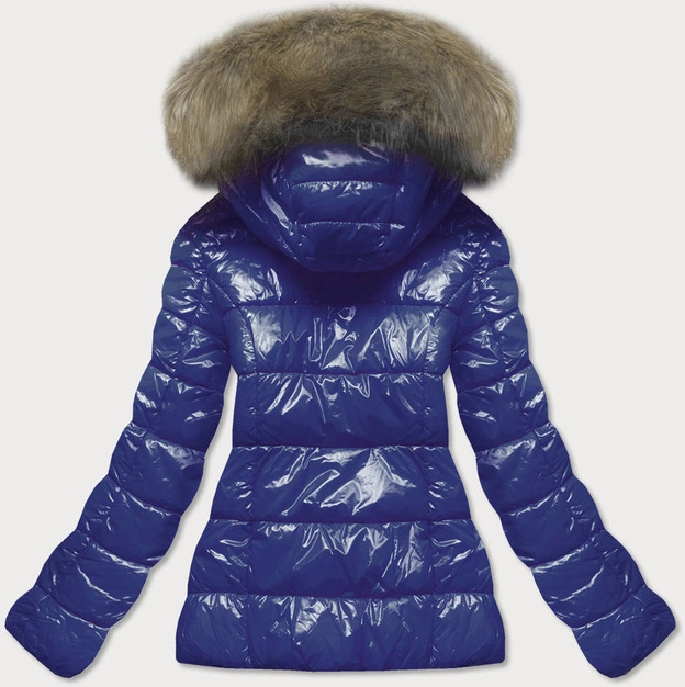 Lakierowana pikowana kurtka damska chabrowa (7695)