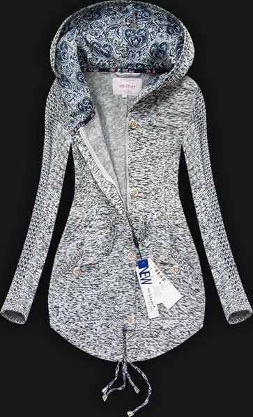GRUBA BLUZA Z KAPTUREM JASNOSZARA (LX9929)