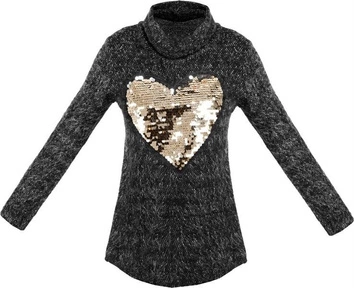 GRAFITOWY SWETER Z BŁYSZCZĄCYM SERCEM (X4044X)