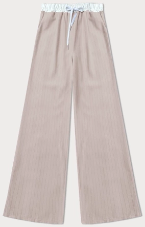 Szerokie spodnie damskie w paseczki jasny beż (18629)