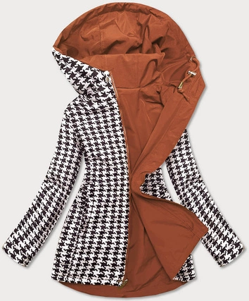 Dwustronna taliowana kurtka damska karmel-pepitka (m-163)