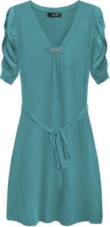 SWETERKOWA SUKIENKA TURKUSOWA (X1109X)