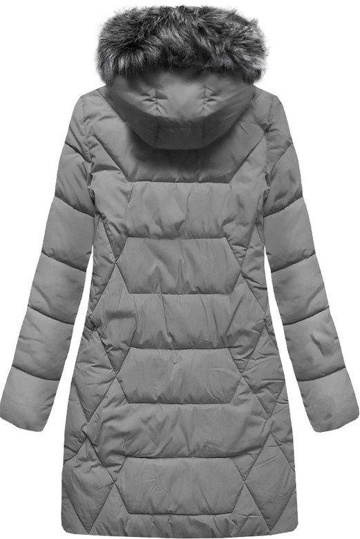 DŁUŻSZA ZIMOWA KURTKA DAMSKA Z KAPTUREM SZARA (B9902)