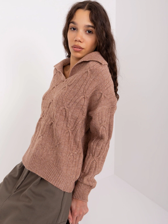Sweter damski z kołnierzykiem brązowy (2349)