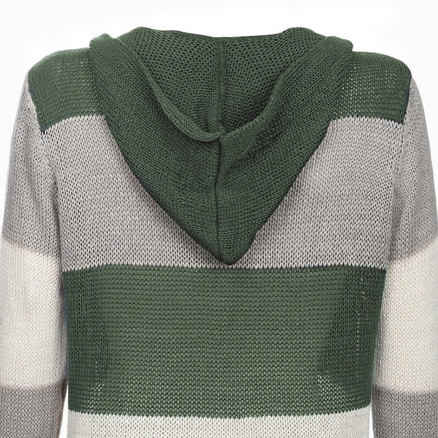 DŁUGI SWETER Z KAPTUREM KHAKI-SZARY (122ART)