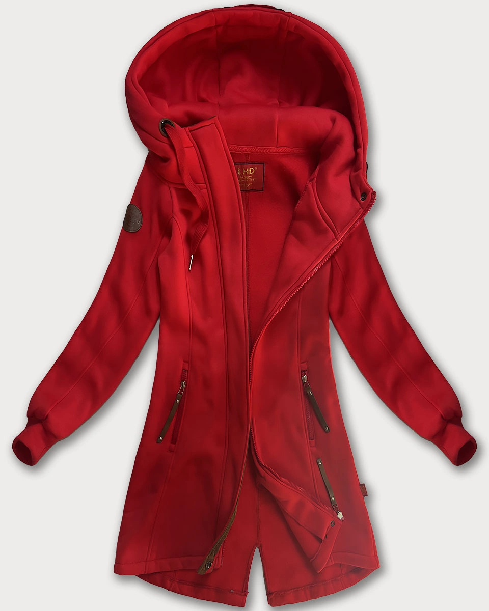 Długa bluza damska z kapturem czerwona (AMG-675/2)