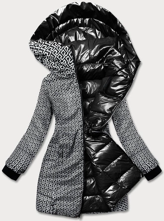 Metaliczna kurtka dwustronna damska czarna (b8070-1)