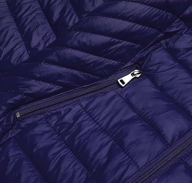 Pikowana kurtka damska z kapturem granatowa (B0124-3)