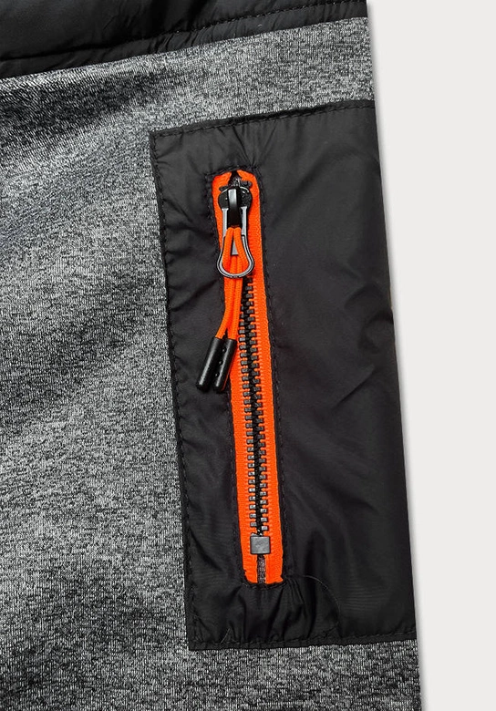 Kurtka męska z neonowymi zamkami czarny-grafit (8M907-392)