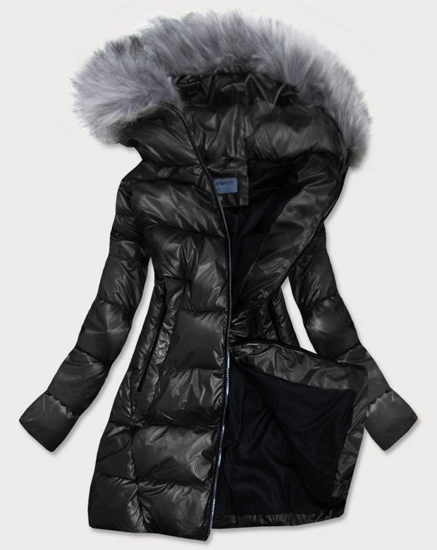 TRAPEZOWA ZIMOWA KURTKA DAMSKA CZARNA (B9559-1)