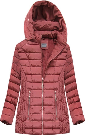 PIKOWANA DAMSKA KURTKA ZIMOWA Z KAPTUREM RÓŻOWA (B2630-30)
