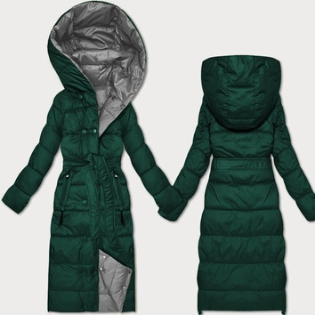 Dwustronna zimowa kurtka z paskiem Minority ciemny zielony-szary (M2-6519-33+61)