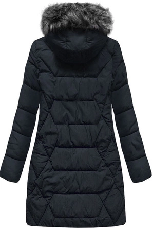 DŁUŻSZA ZIMOWA KURTKA DAMSKA Z KAPTUREM GRANATOWA (B9902)