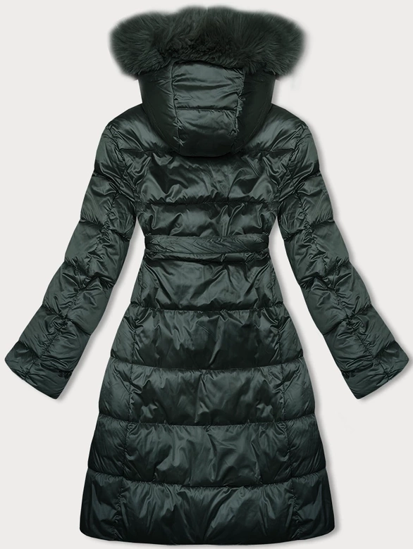 Zimowa kurtka damska z paskiem zielona ciemna S'west (B8195-10)