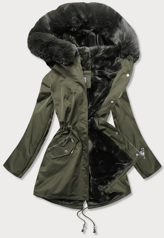 KURTKA ZIMOWA DAMSKA Z FUTRZANĄ PODSZEWKĄ KHAKI (B2718-11)