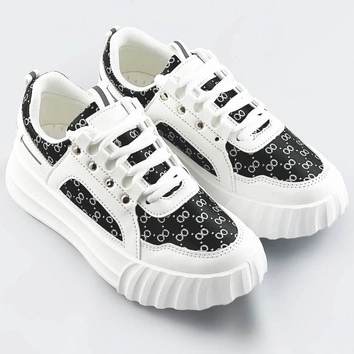 Sportowe buty damskie z ozdobnym wzorem biało-czarne (la811)