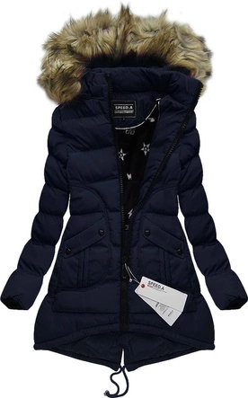 ASYMETRYCZNA KURTKA Z KAPTUREM GRANATOWA (W815)