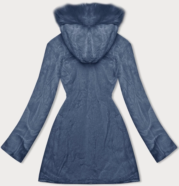 Dwustronna kurtka damska pikowana - futro niebieska (H-897-100)