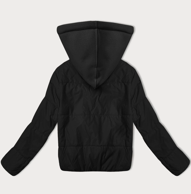 Krótka kurtka damska z dzianinowym kapturem J Style czarna (16M9236-392)